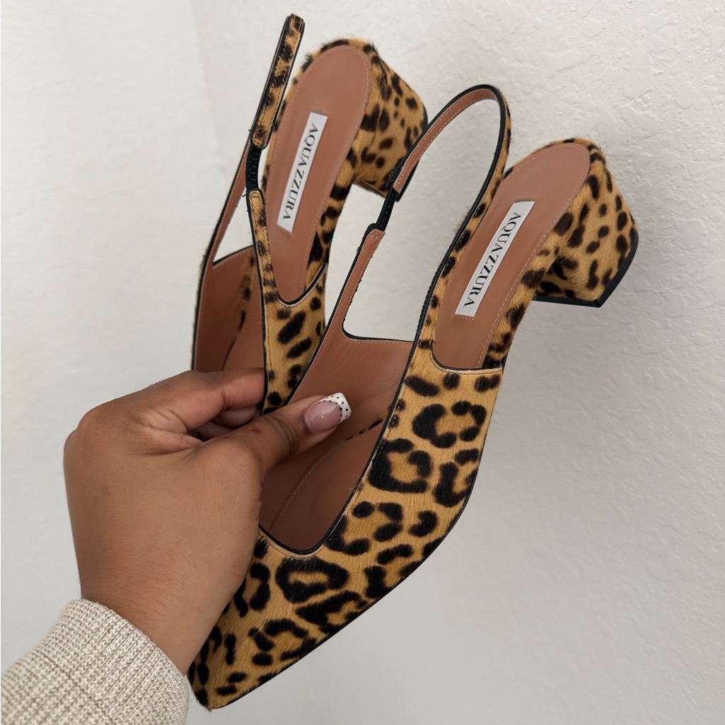 Aquazzura Leopard-Print Slingback Flats In Tan And Black